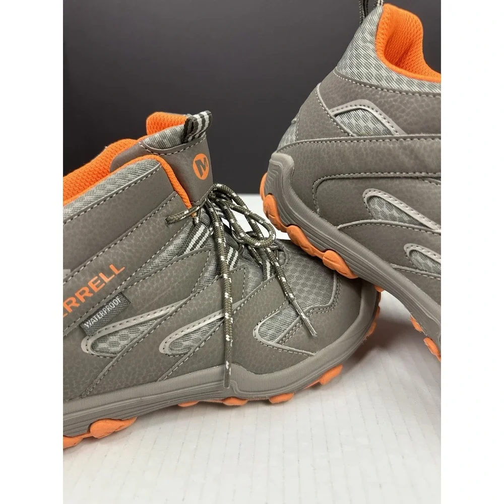 Merrell Chameleon 7 Waterproof Mid Hiking Boots Gray Orange Kids Boys Size 4.5M
